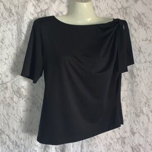 ASYMMETRIC ONE SHOULDER SHORT SLEEVE TOP BY BLUSHE IMPRESSIONS BLACK SIZE LARGE